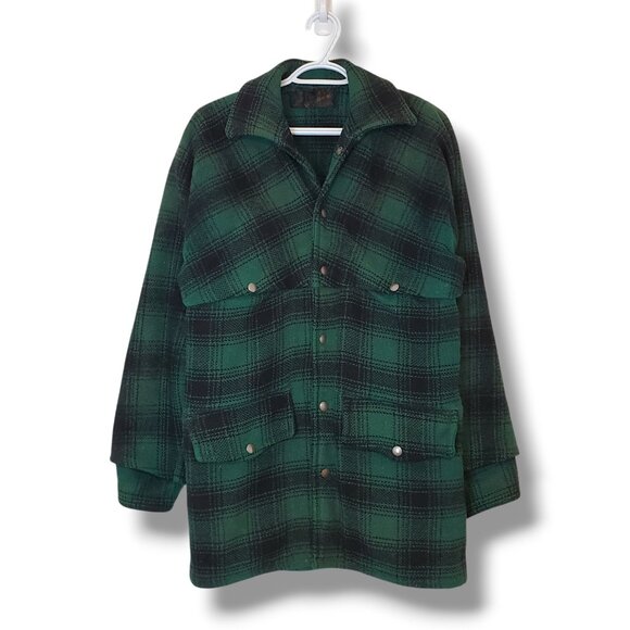 Vintage 70s Plaid Wool Heavy Shacket Jacket Green size S/M - Picture 1 of 5